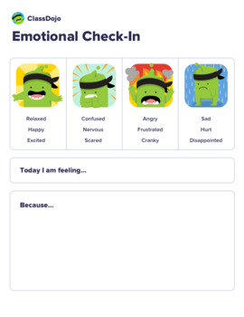 Preview of Emotional Check-In Sheet Freebie