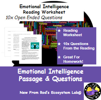 Preview of Emotional Intelligence Reading Worksheet **Editable**
