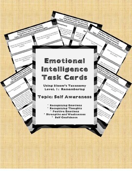 Preview of Emotional Intelligence Task Cards (Using Blooms Taxonomy Level 1) Bundle