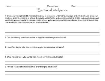 Preview of Emotional Intelligence Worksheet: Navigate Emotions Effectively