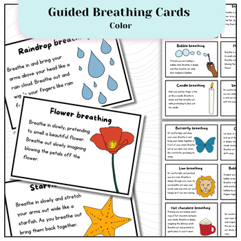 Preview of Emotional Regulation Guided Breathing Cards | Mindfulness | Calming tool | Color