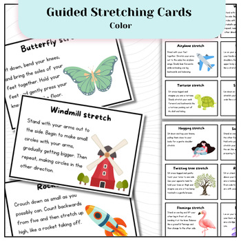 Preview of Emotional Regulation Guided Stretch Cards | Mindfulness | Calming tool | Color
