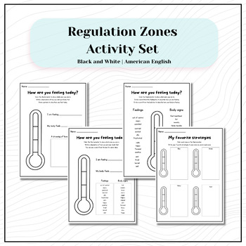 Preview of Emotional Regulation Zones Activity Set | Black & White | American English