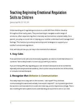 Preview of Emotional Regulation for Toddlers and Young Children Parent Handout PDF