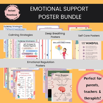 Preview of Emotional Support Poster Bundle - Anxiety, ADHD, Dyslexia, Autism - therapists