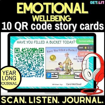 Preview of Emotional wellbeing | listening center | QR code stories | year long worksheets