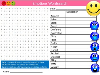 Preview of Emotions #2 Wordsearch Sheet Starter Activity Keywords Feeling Social Puberty