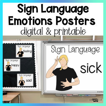 Preview of Emotions ASL Sign Language Google Slides Digital Lesson & Bulletin Board Posters