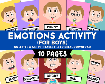 Preview of Emotions Activity for Kids Boy Version | Feelings Chart Printable | Printable