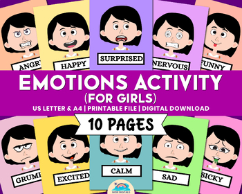 Preview of Emotions Activity for Kids Girl Version | Feelings Chart Printable | Printable