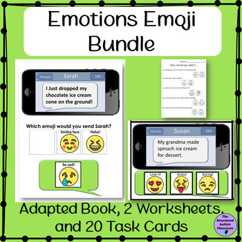 Preview of Emotions Adapted Book and Task Cards Emojis BUNDLE for Special Education