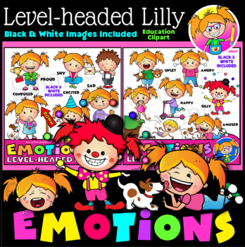 Preview of Emotions Clip Art - Level-Headed Lilly. Color & Black/white. {Lilly Silly Billy