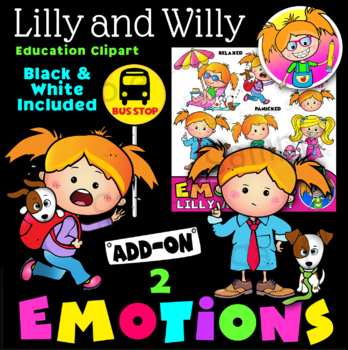Preview of Emotions Clip Art - Lilly and Willy 2. ADD-ON set. Color & Black/white.
