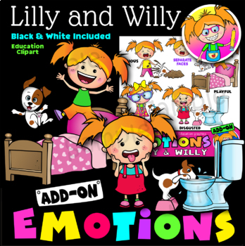 Preview of Emotions Clip Art - Lilly and Willy. ADD-ON set. Color & Black/white.