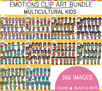 Preview of Emotions Clip art Bundle: Multicultural Kids