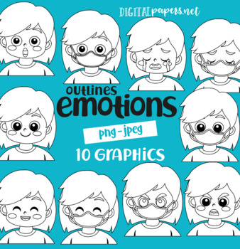 Preview of Emotions Clipart - Outlines