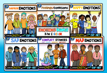 Preview of Emotions CommUNITY FULL BODY Clip-Art -54 Pieces BW/Color