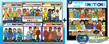 Preview of Emotions CommUNITY Full AND Portraits Styles Clip-Art BUNDLE-108 Pieces BW/Color