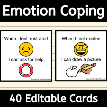 Preview of Emotion Coping Skills Cards with Editable Strategies for Autism Visuals and ABA