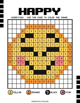 Emotions Emoji Pixel Art - Color by Number or Perler Beads Activity