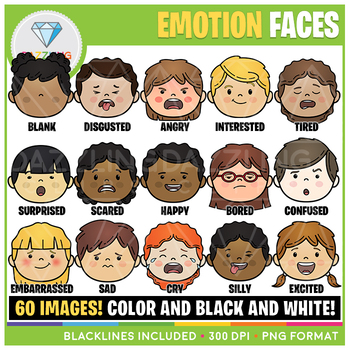 Emotions Faces Clip Art by Dazzling Clips | Teachers Pay Teachers