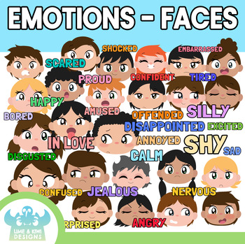 Preview of Emotions - Faces Clipart (Lime and Kiwi Designs)