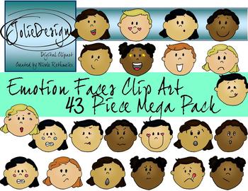 Preview of Emotions Faces Clipart Mega Pack - Color and Line Art 43 pc set