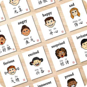 Preview of Simplified Chinese Emotions Feelings Flashcards - Printable Mandarin Word Wall