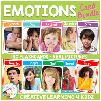 Preview of Emotions & Feelings Flashcards Bundle Autism Cards Special Education