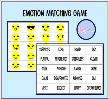 Preview of Emotions/Feelings Matching Game for Years/Grades 1,2,3 and 4.