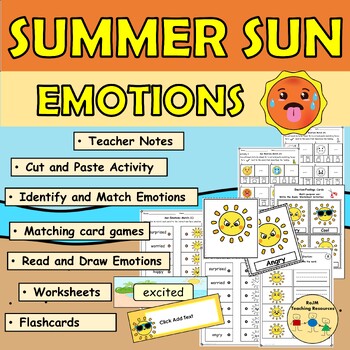 Preview of Emotions Feelings Worksheets Activities Summer Sun