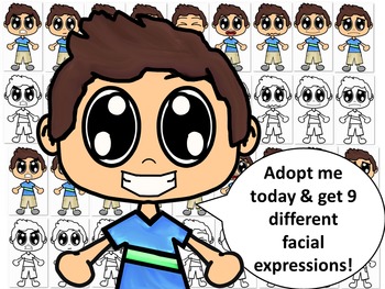 Preview of Emotions, Feelings, and Expressions Clip Art Kids:  Caucasian Boy in Blue Shirt