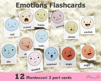 Emotions Flashcards, Feelings Montessori 3 Part Cards, Toddler Flashcards