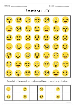 Emotions I SPY SEARCH ACTIVITY ~ Fun Worksheet Maths Wellbeing Counting