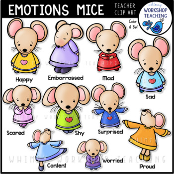 Preview of Social Skills Emotions Mice Clip Art SEL Images Color Black White