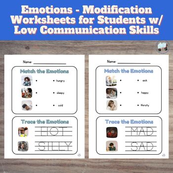 Preview of Emotions - Modification Worksheets for Students w/ Low Communication Skills