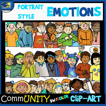 Preview of Emotions PORTRAIT STYLE CommUNITY Clip-Art -54 Pieces BW/Color