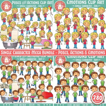 Preview of Emotions & Poses Clipart Mega Bundle l Single Characters