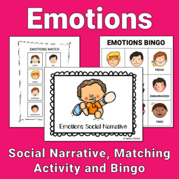 Preview of Emotions Social Story, Matching Activity and Bingo Bundle