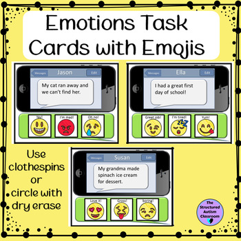 Preview of Emotions Task Cards with Emojis for Autism Special Education and Social Work