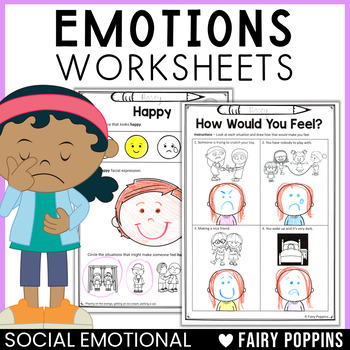 Preview of Emotions Worksheets - Identifying Feelings, Self Regulation Strategies, Check In