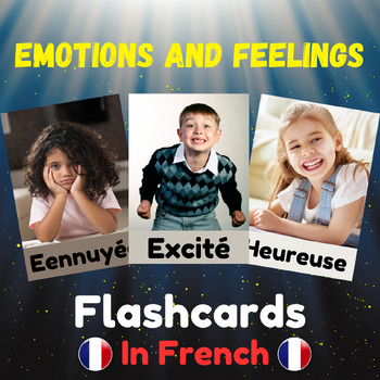 Preview of Emotions and Feelings Flashcards in French With Real Photos Autism Cards