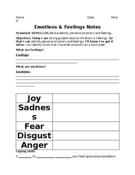 Emotions and Feelings notes by Leslee Mackey | Teachers Pay Teachers