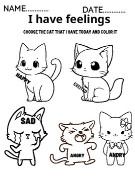 Preview of Emotions cat  - I have feelings! - Coloring Page Worksheet