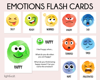 Preview of Emotions flash cards, Zones of regulation cards, Social emotional learning, DBT