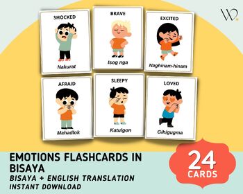 Preview of Emotions in Bisaya Flashcards (24 Cards) with English Translation