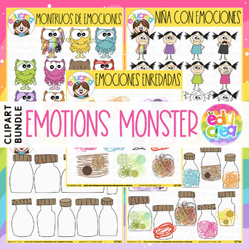 Preview of Emotions monster clipart bundle / color monster 