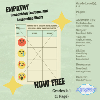 Preview of Empathy Building Worksheet: Recognizing Feelings and Responding Kindly