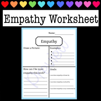 Empathy Reflection Worksheet - Drawing, Examples, Challenge, & Goals