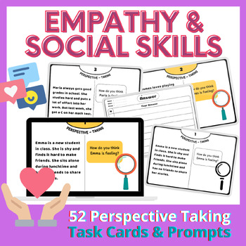 Preview of Empathy & Social Skills- 52 Perspective Taking Task Cards & Prompts